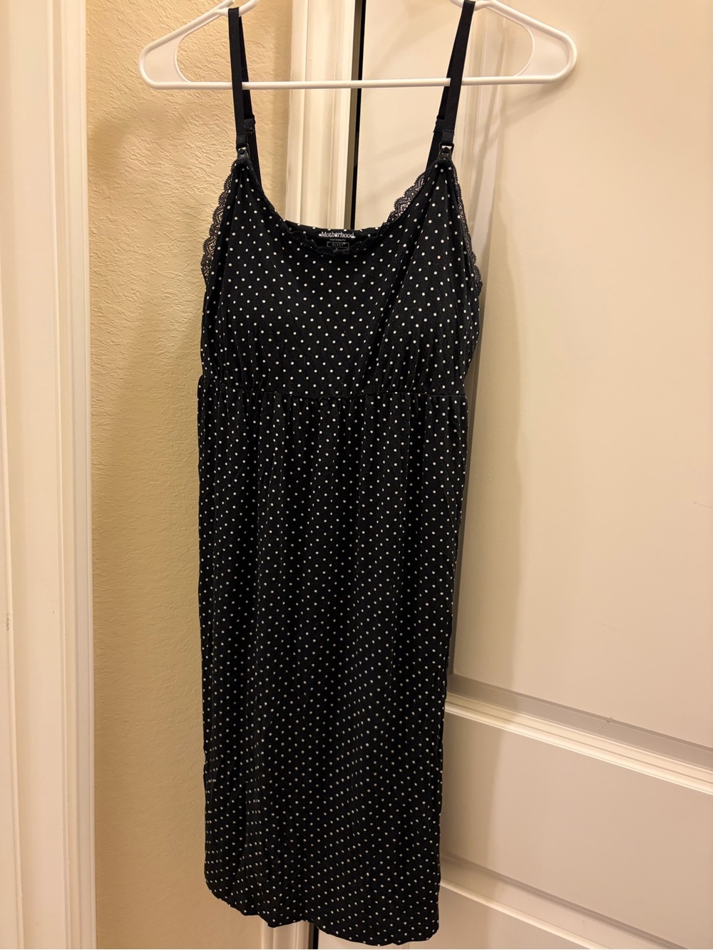 Motherhood Black and White Polka Dot Maternity and Nursing Nightgown
